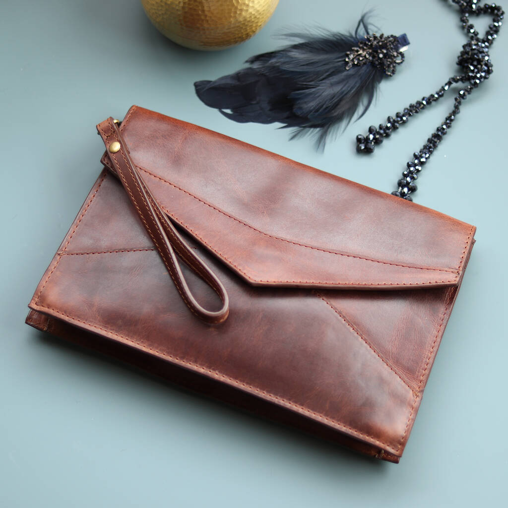 leather clutch evening bag, distressed brown by the leather store