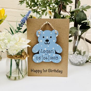 Personalised 1st Birthday Teddy Wooden Keepsake Card, 2 of 7