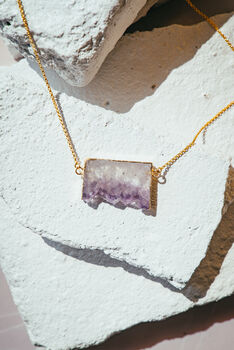 Amethyst Slice Necklace 18k Gold Plated Christmas Gift Present, 3 of 8