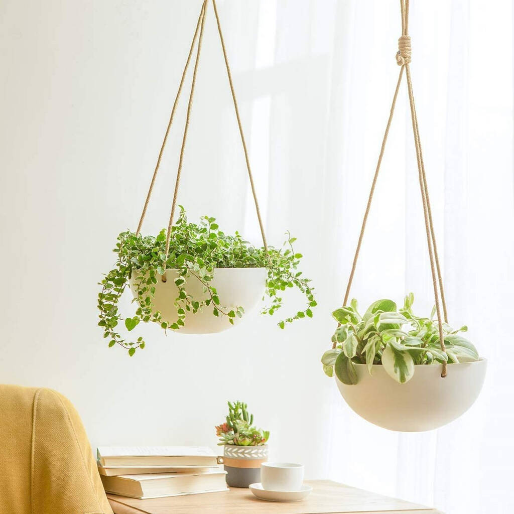 Pack Of Two Ceramic Hanging Planters With Drainage Hole By Momentum