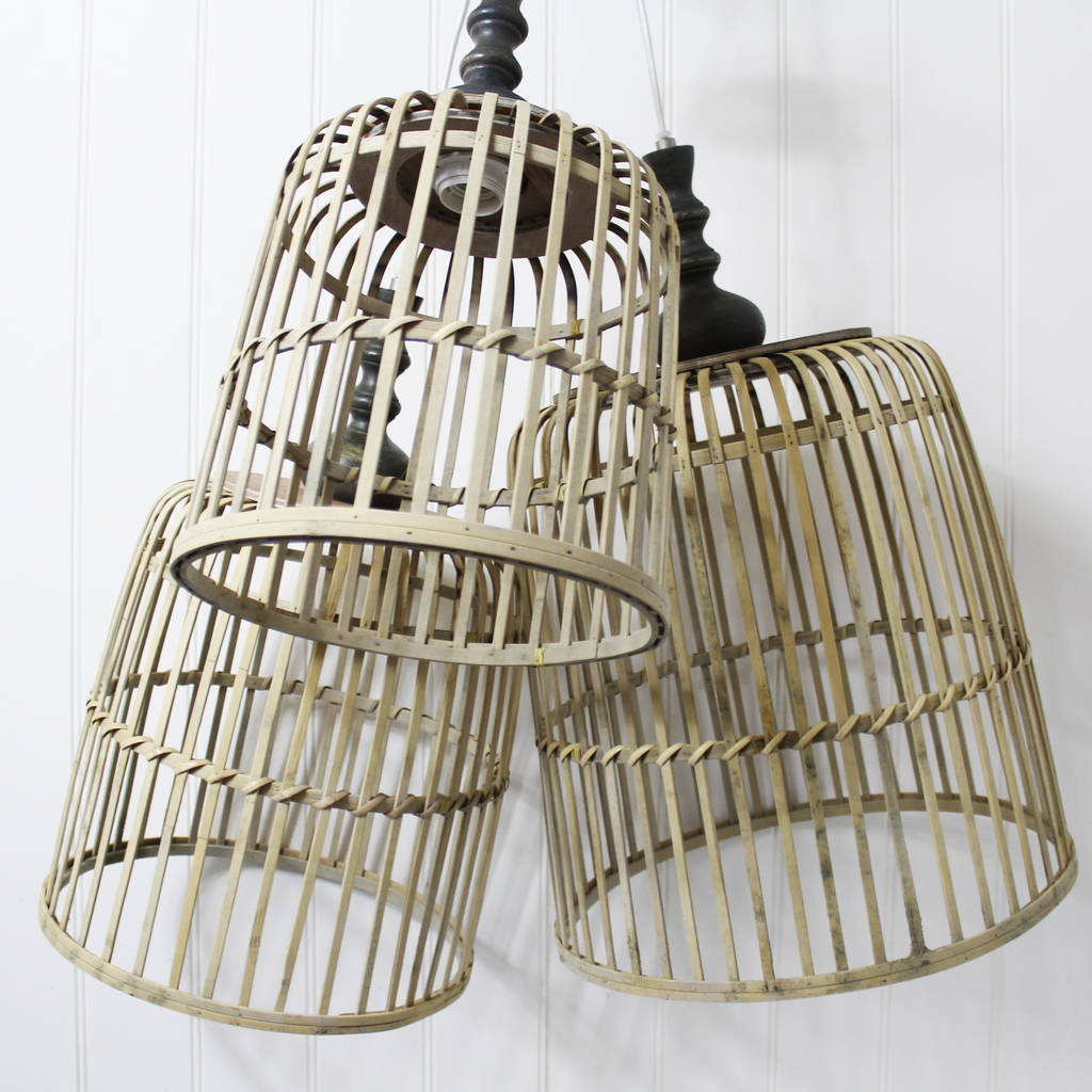 Set Of Three Woven Cane Hanging Lamps By Lime Tree London