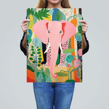 Pink Elephant Jungle Animal Fun Multi Wall Art Print, 2 of 6