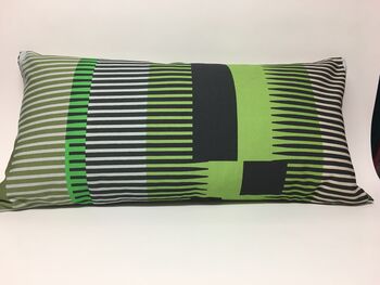Combed Stripe Cushion, Pea Green, Black + Grey, 5 of 5