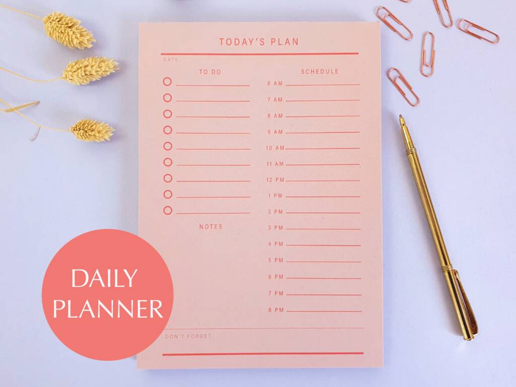 Practical Pink Daily And Hourly Planner Pad A5 By Once Upon a Tuesday