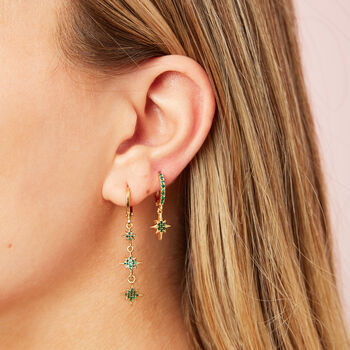 Cosima Green Gold Star Huggie Earrings, 2 of 2