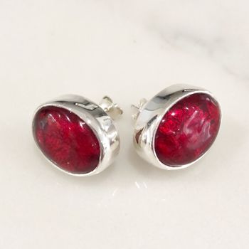 Silver Stud Earrings With Oval Murano Glass, 8 of 11