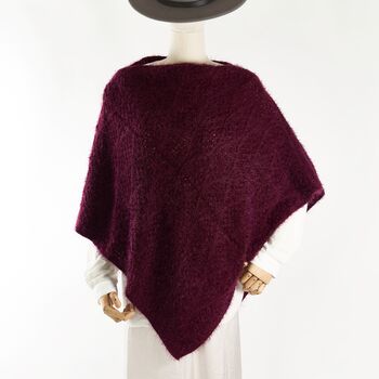 Merlot Soft Knitted Ladies Poncho, 2 of 8