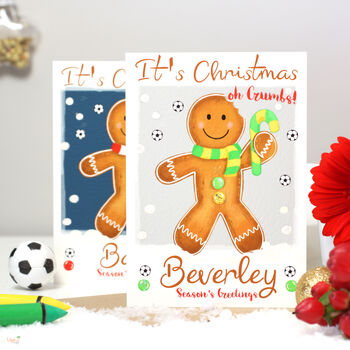 Personalised Gingerbread Man Football Christmas Card, 2 of 6