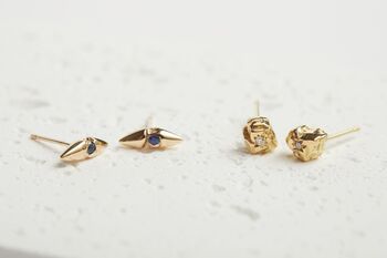 Blue Sapphire Thorn Stud Earrings, 3 of 3
