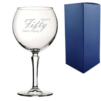 Personalised Hudson Years Young 50th Gin Glass, 2 of 8