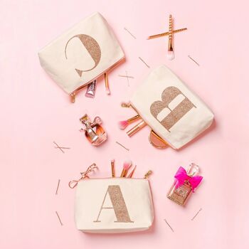 Personalised Initial Rose Gold Glitter Makeup Bag, 3 of 12
