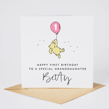 Personalised Winnie The Pooh Niece 3rd Birthday Card Pink Balloon *Age Options, 2 of 3