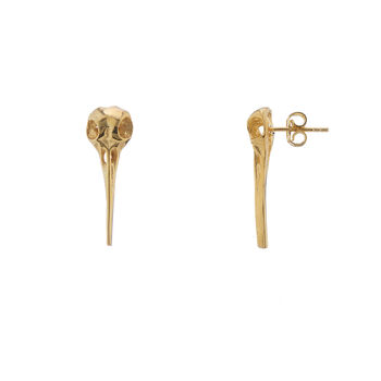 925 Silver Bird Skull Stud Earrings Gold Plated, 4 of 4