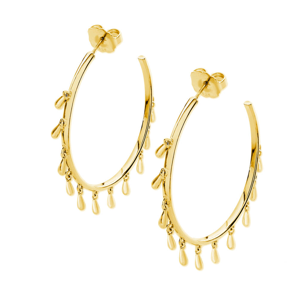 Multi Drop Hoops In Gold Plated By Lucy Quartermaine ...