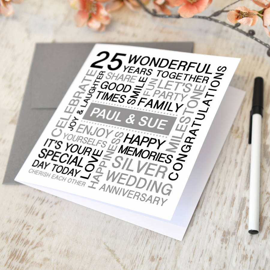 personalised silver wedding anniversary card by a type of design ...