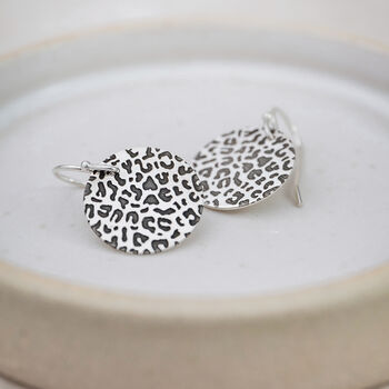 Sterling Silver Leopard Print Disc Earrings, 3 of 5