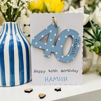 Personalised 40th Birthday Card Wooden Number Gift, 4 of 4
