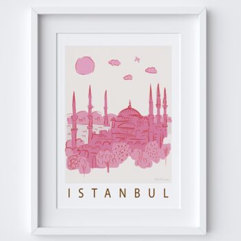 Istanbul, Turkey Pink City Skyline Scene Travel Print, 2 of 2