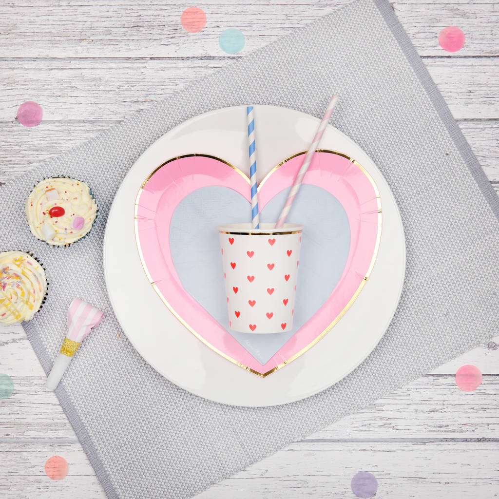 8x Colourful Heart Print Paper Party Cups By Postbox Party