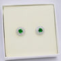 Round Pave Emerald Green 925 Sterling Silver Studs, thumbnail 2 of 6