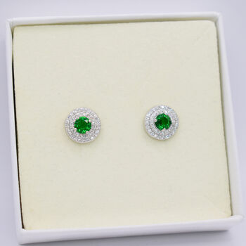 Round Pave Emerald Green 925 Sterling Silver Studs, 2 of 6