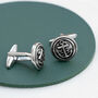 Fouled Anchor Rhodium Plated Round Cufflinks, thumbnail 6 of 6