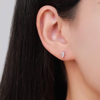 Rhombus Cz Flat Back Earrings In Sterling Silver, 4 of 11