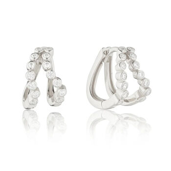 Double Diamond Style Wave Huggie Hoops Earrings, 2 of 5