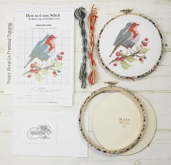 Robin And Berry Cross Stitch Wall Hanging Kit, 3 of 12