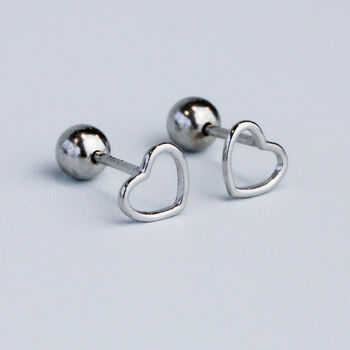 Sterling Silver Screw Back Heart Stud Earrings, 2 of 5