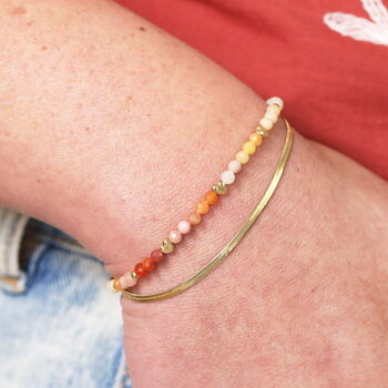 Semi Precious Double Layer Herringbone Beaded Bracelet In Gold Plating, 3 of 5