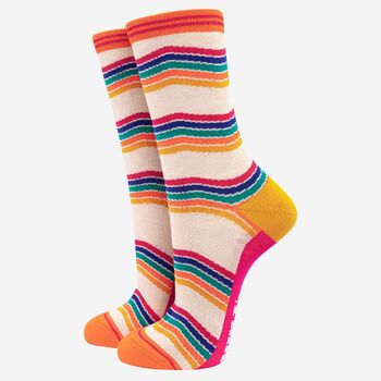 Women's Wavy Rainbow Stripe Bamboo Socks, 2 of 5
