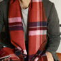 Men's Red Check Wool And Cashmere Blend Scarf, thumbnail 6 of 12