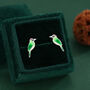 Sterling Silver Green Woodpecker Enamel Stud Earrings, thumbnail 3 of 11