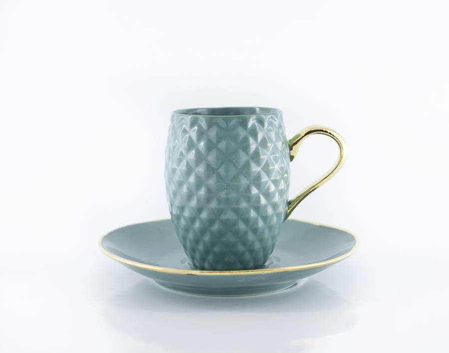 Decorative Coffee Cup With Gold Or Platinum Handle By Kina Ceramics