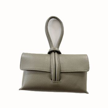 Leather Clutch Crossbody Bag With Knot Handle And Strap, 9 of 12