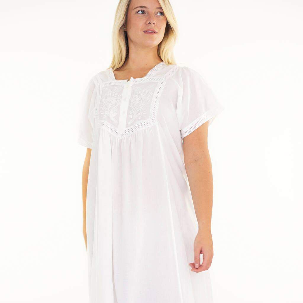 White Cotton Panel Nightdress, 1 of 6