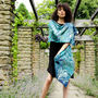 Dragonfly Lily Long Floral Silk Scarf In Teal And Blue, thumbnail 2 of 6