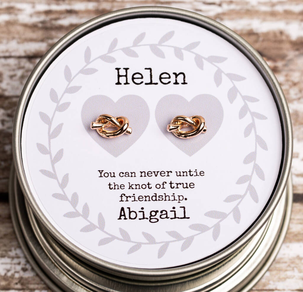 Personalised Friendship Knot Earrings In Gift Tin, 1 of 12