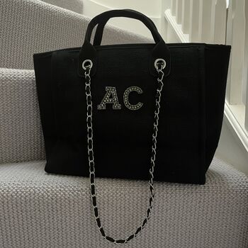 Personalised Black Large Chain Initial Tote Bag, 8 of 9