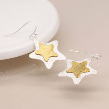 Silver And Gold Plated Star Earrings, 2 of 4
