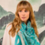 Japanese Vintage Pine Needles Teal And Ivory Silk Scarf, thumbnail 4 of 5