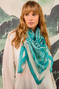 Japanese Vintage Pine Needles Teal And Ivory Silk Scarf, 4 of 5
