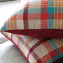 Mulberry And Orange Check Wool Cushion, thumbnail 3 of 4
