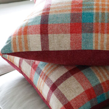 Mulberry And Orange Check Wool Cushion, 3 of 4