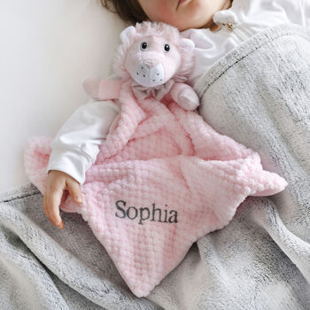 Personalised Pink Waffle Blanket And Lion Comforter Set, 3 of 7