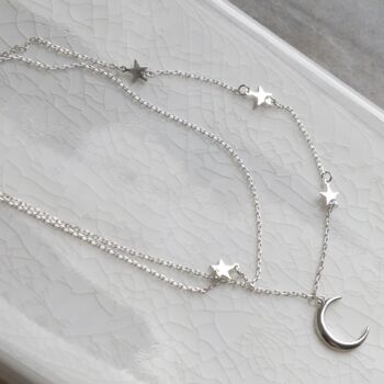 Sterling Silver Moon And Stars Layered Charm Necklace, 6 of 7