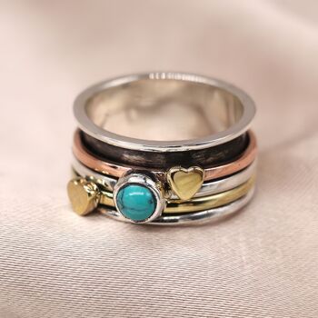 Personalised Sterling Silver Turquoise Love Spin Ring, 3 of 9