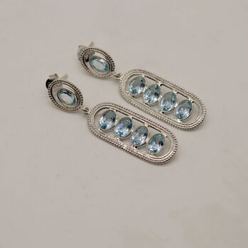 Blue Topaz Silver Drop Earrings, 9 of 10