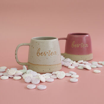 Bes Tea Handmade Ceramic Mug, White Or Pink Bestie Gift, 2 of 9